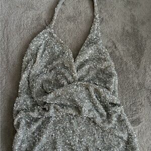 Zara Silver Sequin Halter Party Top